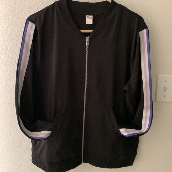 Old Navy Active Black Track Jacket Zip Up Stripe Sleeves Black Size-Large - Picture 6 of 9